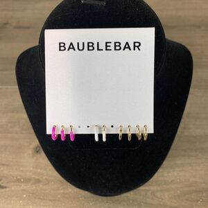 Baublebar Huggie Hoops Gold Tone Enamel Earrings Set Pink White Gold - 9 pcs